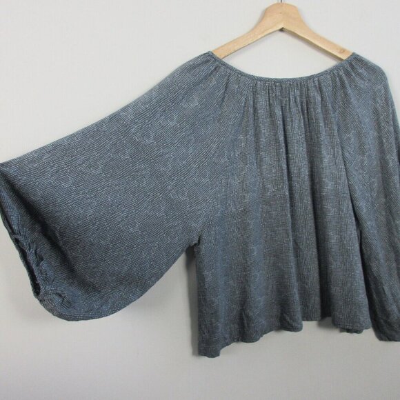 Rag Poets Blouse Women S Gray Bohemian Pleated Button Front Dotted Casual 96 - Picture 4 of 10